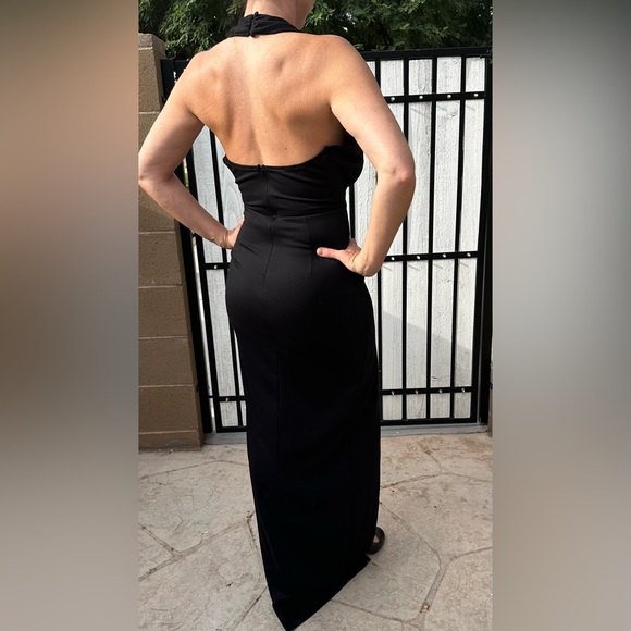 Amanda Uprichard Full Plunge, Halter Neck High Slit, Bare Back Gown B2 - Picture 8 of 11